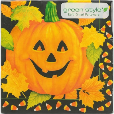 Green Style Halloween Pumpkin Harvest Biodegradable Plant-Based Compostable Food Safe Napkins (20 Count)
