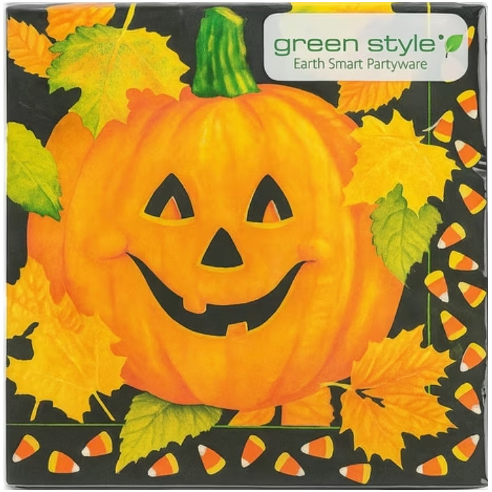 Green Style Halloween Pumpkin Harvest Biodegradable Plant-Based Compostable Food Safe Napkins (20 Count)