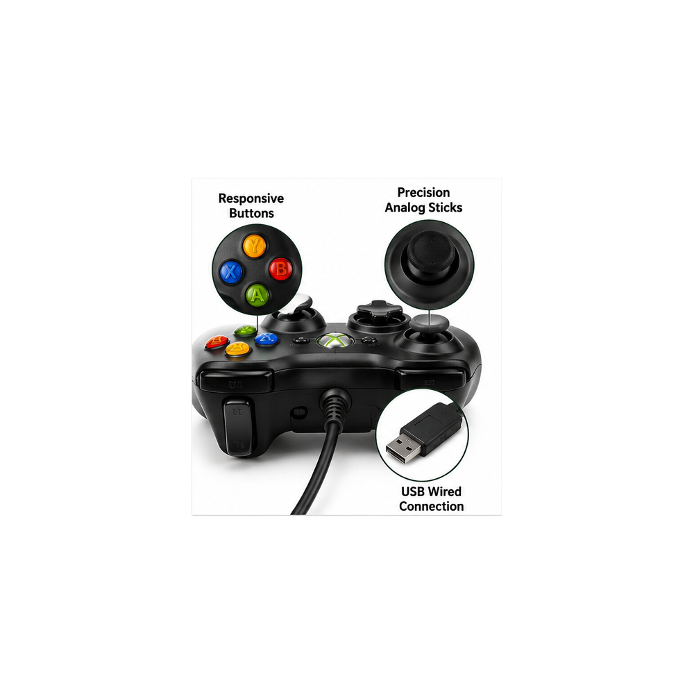 Xbox 360 Wired Controller – Black – Used(test Only)