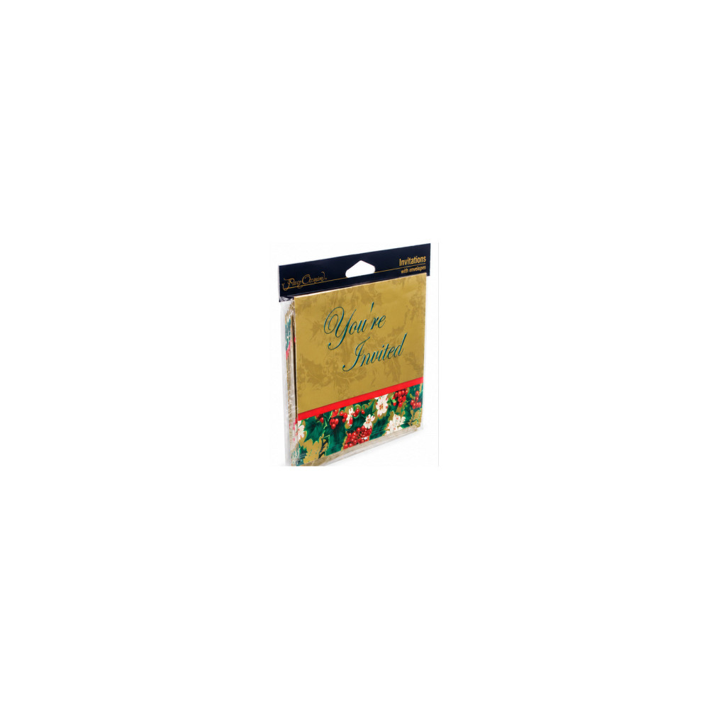 Christmas Holiday Invitations with Envelopes – Gold You're Invited Cards with Holly and Berry Design