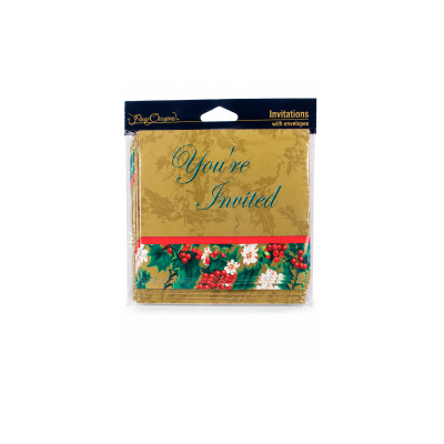 Christmas Holiday Invitations with Envelopes – Gold You're Invited Cards with Holly and Berry Design