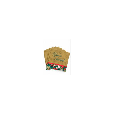Christmas Holiday Invitations with Envelopes – Gold You're Invited Cards with Holly and Berry Design
