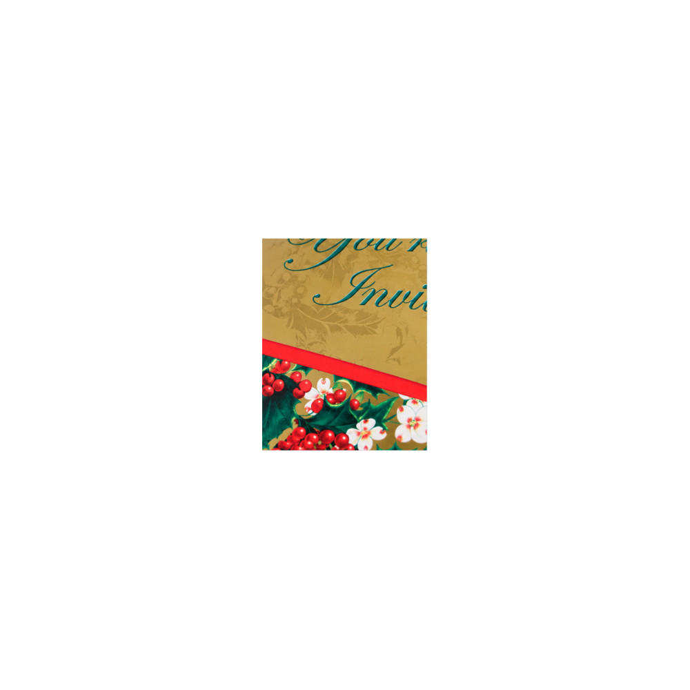 Christmas Holiday Invitations with Envelopes – Gold You're Invited Cards with Holly and Berry Design